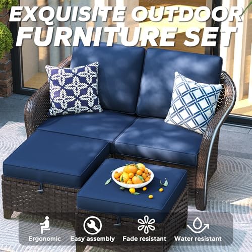 3 Piece Patio Furniture Set, Wicker Outdoor Conversation Set