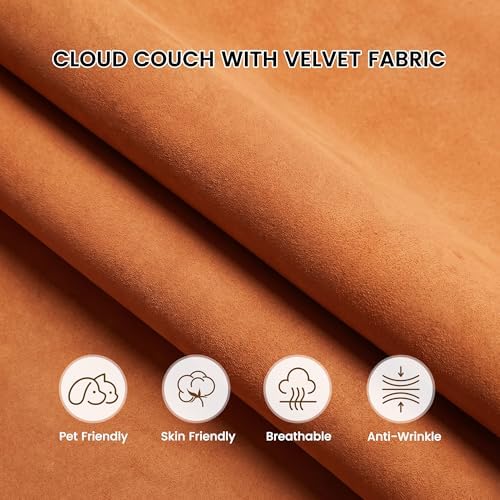 Modern Velvet Sectional Sofa, U Shape Minimalist Modular 6-Seater Couch with 2-Ottomans for Living Room Office Apartment (138in/Orange)