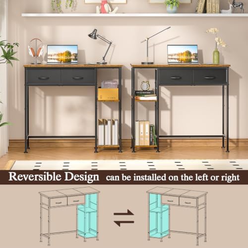 DAOUTIME Small Computer Desk, 36 Inch Writing Desk with Drawers & Storage Shelves, Home Office Writing Desk for Small Spaces, Bedroom, Living Room, Dorm, Rustic Brown