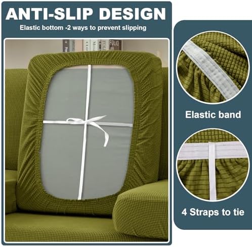 UNBBRRL Seat Cushion Cover and Back Covers for Corner Sofa Stretch Jacquard, Non Slip L Shaped Sofa Slipcover with Storage Ottoman, Sectional Couch Cover for Chaise Lounge (Olive,Corner Back Cover)