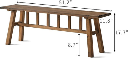 Wnutrees 51.2" Solid Wood Bench, Farmhouse Rustic Entryway Bench Seat for Dining Room, Hallway, End of Bed, Handcrafted Finish, Natural
