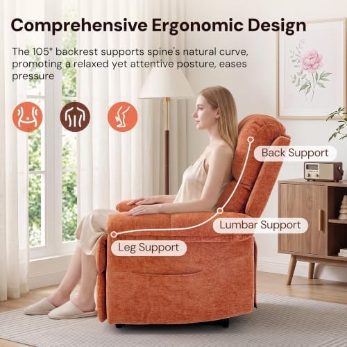 Korser Small Power Recliner Chair, Upholstered Electric Recliner, Orange