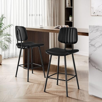 Raynesys 24-Inch Leather Bar Stools Set of 4 with High Backrest, Black