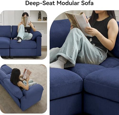 Modular Sectional Sofa, 141'' Oversized Deep Seat V Shaped Couch, Blue