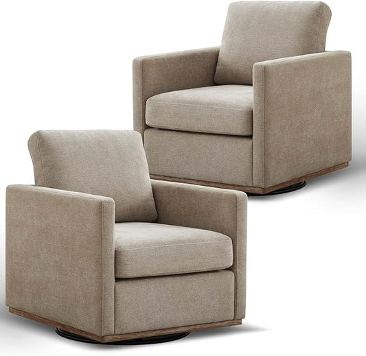 Swivel Accent Chair Set of 2, 360 Degree Square Swivel Barrel Chair for Living Room, Mid Century Modern Upholstered Accent Chair,Comfy Sofa Armchairs for Bedroom,Nursery, Chenille, Taupe