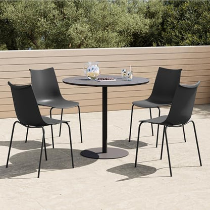 KISLOT Dining Chairs Set of 4, Plastic Outdoor Dining Room Chairs with Metal Legs, PP Anti-UV Stackable Patio Chairs with Ergonomic Back & Curved Seat for Kitchen Swimming Pool, Easy Assembly, Black