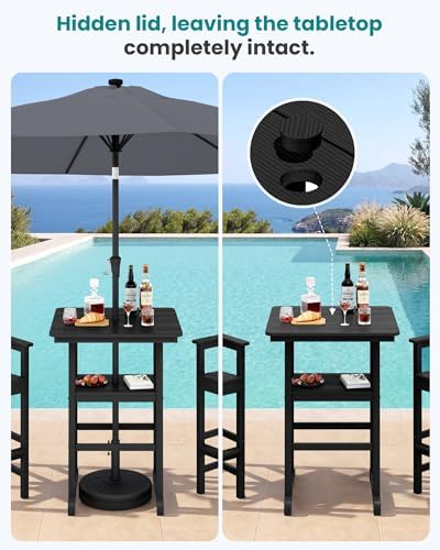 SERWALL HDPE 41.7" Bar Height Table with Umbrella Hole, Black