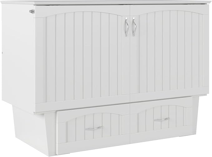 AFI, Nantucket Full Size Murphy Bed Chest with Mattress, Storage Drawer and Built-in USB Charger, White
