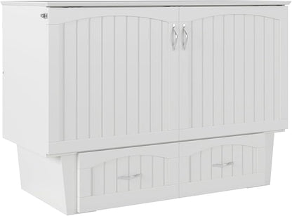 AFI, Nantucket Full Size Murphy Bed Chest with Mattress, Storage Drawer and Built-in USB Charger, White