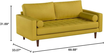 Container Furniture Direct S5459 Mid Century Modern Velvet Upholstered Tufted Living Room Sofa, 69.68" Goldenrod