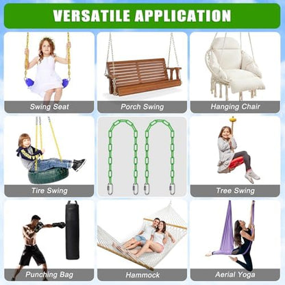 SELEWARE 2Pcs 20" Hanging Swing Chain Green Plastic Coated Hanging Chains