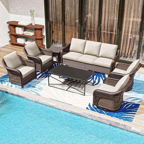 7 Piece Patio Furniture Set, Wicker Outdoor Conversation Set