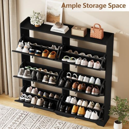 BORNOON Large Shoe Storage Cabinet with 6 Flip Drawers and Modern Wave-Edge Fluted Panels, High-Capacity Slim Shoe Rack for Entryway, Freestanding Organizer with Adjustable Shelves and Anti-Tip Kit