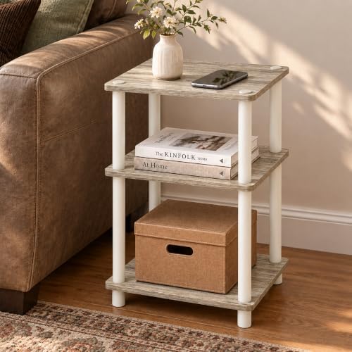 3-Tier End Table, Toolless Assembly Night Stand, Open Shelves Bedside Table, Side Table, for Bedroom, Living Room, Sonoma Oak