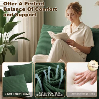 Folding Sofa Bed, 3-in-1 Convertible Sleeper Chair Bed with Pillows, Foldable Boneless Couch with High-Density Foam, Futon Floor Couch for Living Room Bedroom Lounge, Loveseat, Green