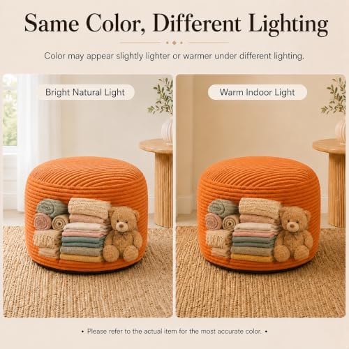 Storage Pouf Cover, No Filler, Corduroy, Pumpkin Orange, 20 Inch