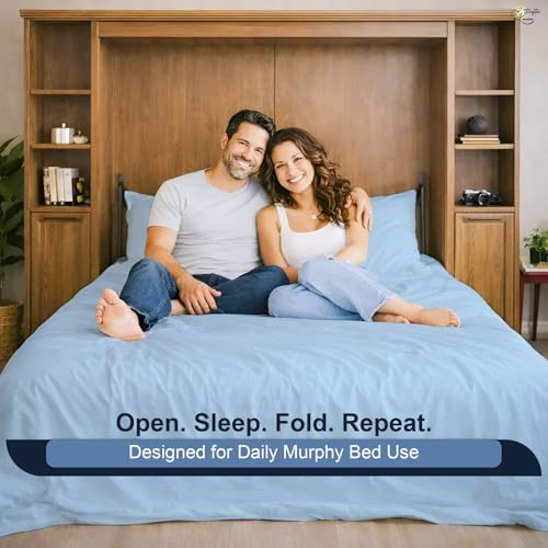 Cottington Lane Sky Blue Sheets for Murphy Bed Mattress, 4 Piece Premium Ultra Soft Brushed Microfiber California King Size Wall Bed Sheet Set, 6-10 Inch Deep Pocket with All-Around Elastic
