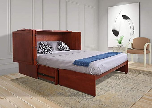 Mega Solutions Emurphybed Daily Delight Murphy Cabinet Chest Bed with Charging Station 8 Inch, Queen (Cherry)