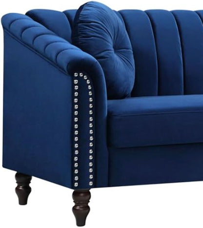 60" Loveseat Sofa, Microfiber Chesterfield Upholstered Sofas Love Seat, Couch Chair Sets with Style Button Tufted, Scroll Arms and Nailhead for Living Room, Office, Blue