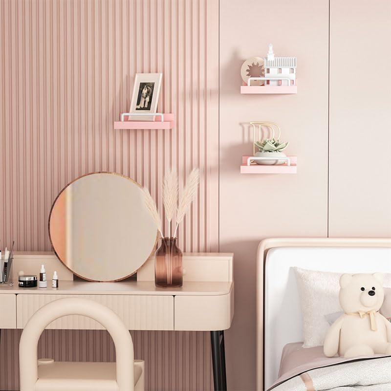 RYOFOBETTO Small Floating Shelf, 6X6 Inches Farmhouse Wall Shelves for Living Room, Bedroom, Picture Frames, Plants, Kitchen, Set of 3 (Pink and White)