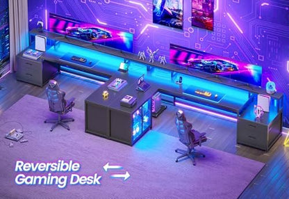 SEDETA 78.7” Large L Shaped Gaming Desk with Drawers, LED Light