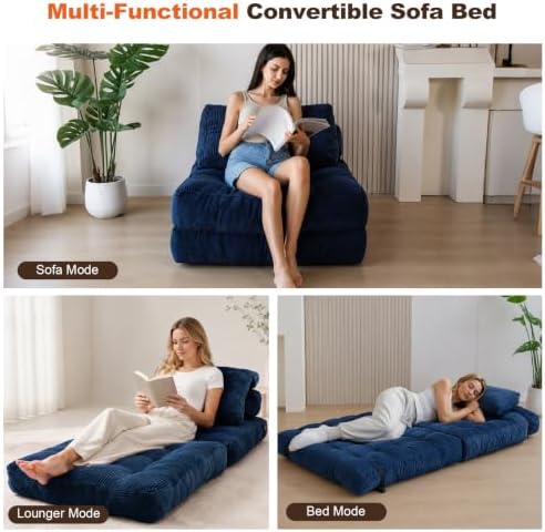 King Oasis Folding Sofa Bed, Corduroy Chair Bed with Pillows
