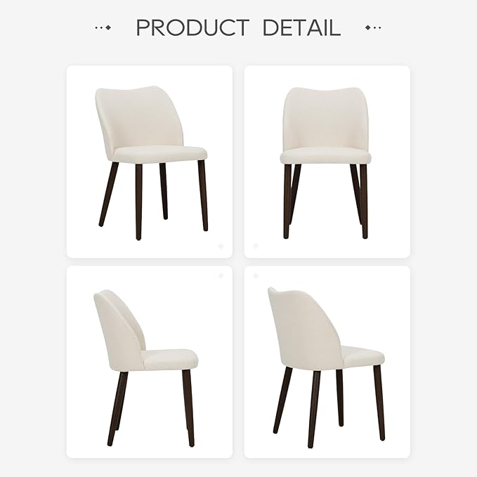 COLAMY Dining Chairs Set of 4, Upholstered Fabric Kitchen Chairs with Curved Back, Padded Seat and Solid Wood Legs, Modern Dining Chair for Kitchen Dining Room, Beige