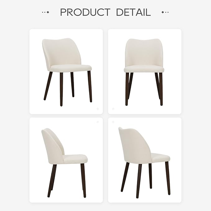 COLAMY Dining Chairs Set of 6, Upholstered Fabric Kitchen Chairs with Curved Back, Padded Seat and Solid Wood Legs, Modern Dining Chair for Kitchen Dining Room, Beige