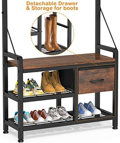 Hall Tree with Shoe Bench for Entryway Coat Rack with Shoe Storage