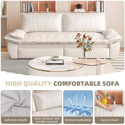 73.2" Sofa Bed Queen, 3-in-1 Pull Out Sofa Bed with Pillow Armrest, Modern Velvet Convertible Sleeper Futon Sofa for Living Room Small Space, Apartment, Bedroom, White