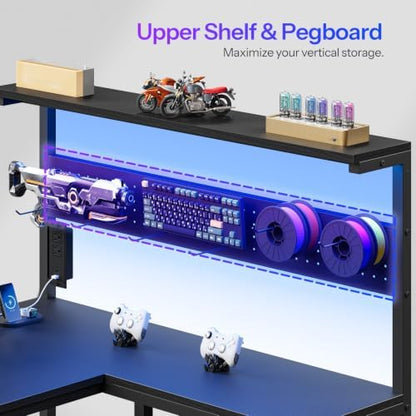 HOOBRO Computer Desk, L Shaped Desk with LED Lights and Power Outlet