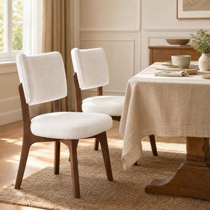 YOUNIKE Wooden Dining Chairs Set of 8, Chenille Fabric Upholstered Dining Room Chairs Kitchen Side Chairs, Farmhouse Dinner Chairs with Solid Wood Legs for Kitchen Dining Vanity, Beige