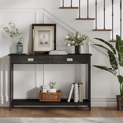 ChooChoo 47" Black Entryway Table with Drawer and Storage Shelf