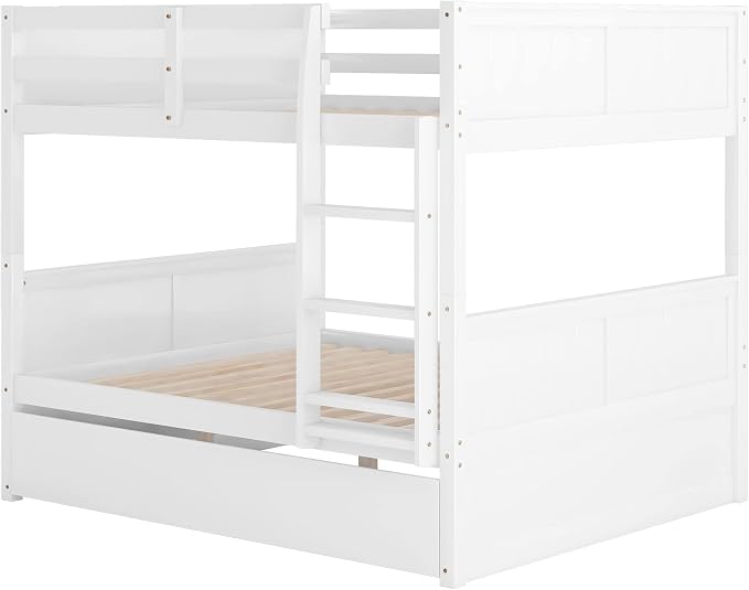 Bellemave Bunk beds Full Over Full with Twin Size Trundle, Low bunk Bed for Kids Adults and Teenagers，White
