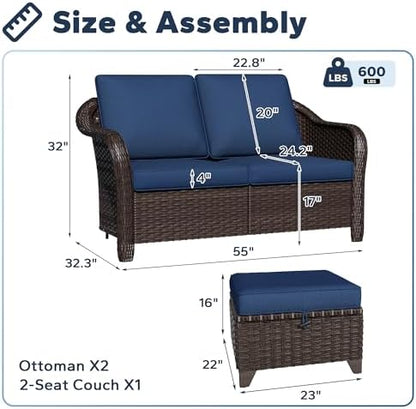 3 Piece Patio Furniture Set, Wicker Outdoor Conversation Set