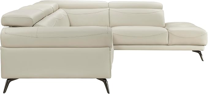 Lexicon L-Shaped Sectional Couch with Right Chaise, Top Grain Leather Match Sectional Sofa, Adjustable Headrests, Black Chrome Metal Legs, High-Density Cushions, Stitching, for Living Room, Beige