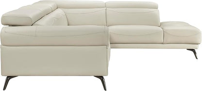 Lexicon L-Shaped Sectional Couch with Right Chaise, Top Grain Leather Match Sectional Sofa, Adjustable Headrests, Black Chrome Metal Legs, High-Density Cushions, Stitching, for Living Room, Beige