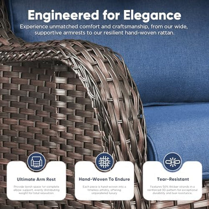 Belord 8 Piece Wicker Patio Furniture Set, Outdoor Swivel Rocker Chairs Set of 4 with Ottomans and Rattan Couch, All Weather Patio Conversation Furniture Set, for Pool,Yard Brown Wicker/Blue
