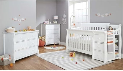 Pemberly Row 73" x 35" 4-in-1 Convertible Crib and Changer Set, Solid Wood Construction, JPMA Certified, White