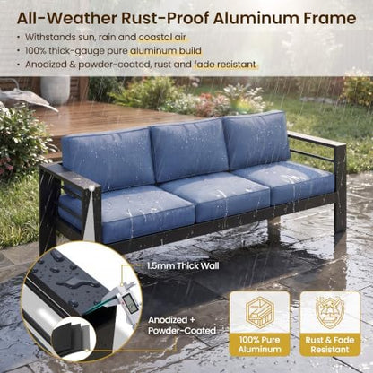 Kiss the Water Aluminum Patio Sofa, Patio Chairs, Outside Couch for Porch