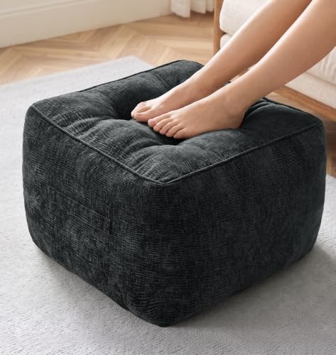 Hobestluk Pouf Ottoman Foot Rest Chenille Square small ottoman, Black