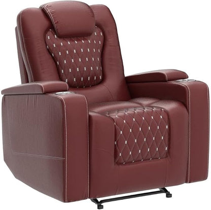 ANJ Power Recliner Chair Set of 3, Electric Soft Faux Leather Reclining Home Theater Seating - USB Ports, Cup Holders, Hidden Arm Storage Movie & Media Room Chairs (Red)