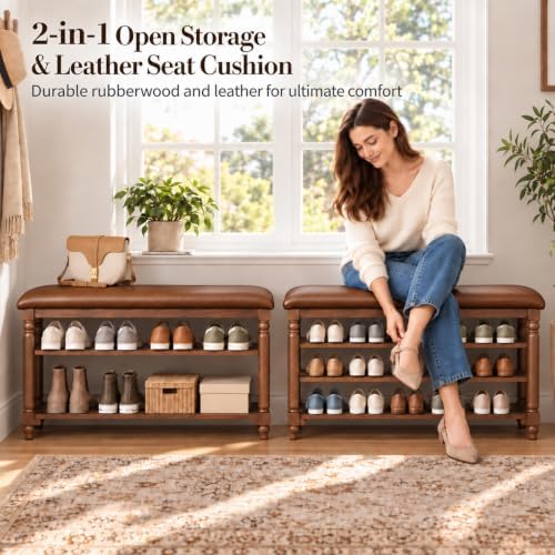 Yoobure Shoe Rack for Entryway - 39.4" Wood Shoe Storage Bench with Cushion