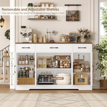 HOSTACK Kitchen Buffet Sideboard Storage Cabinet, Coffee Bar Cabinet, White