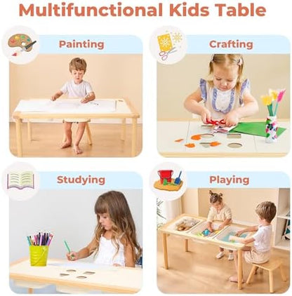 Sand and Water Table for Toddlers with 3 Storage Bins, Wooden Activity Table with Double-Sided Boards, Sensory Table, Indoor & Outdoor Use