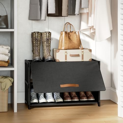 3 Tier Shoe Cabinet with Door, 12-Pair Storage, Black
