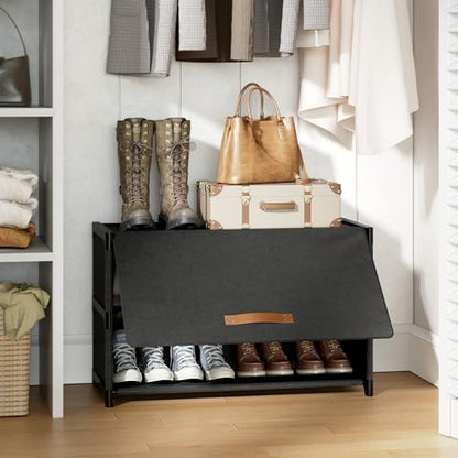 3 Tier Shoe Cabinet with Door, 12-Pair Storage, Black