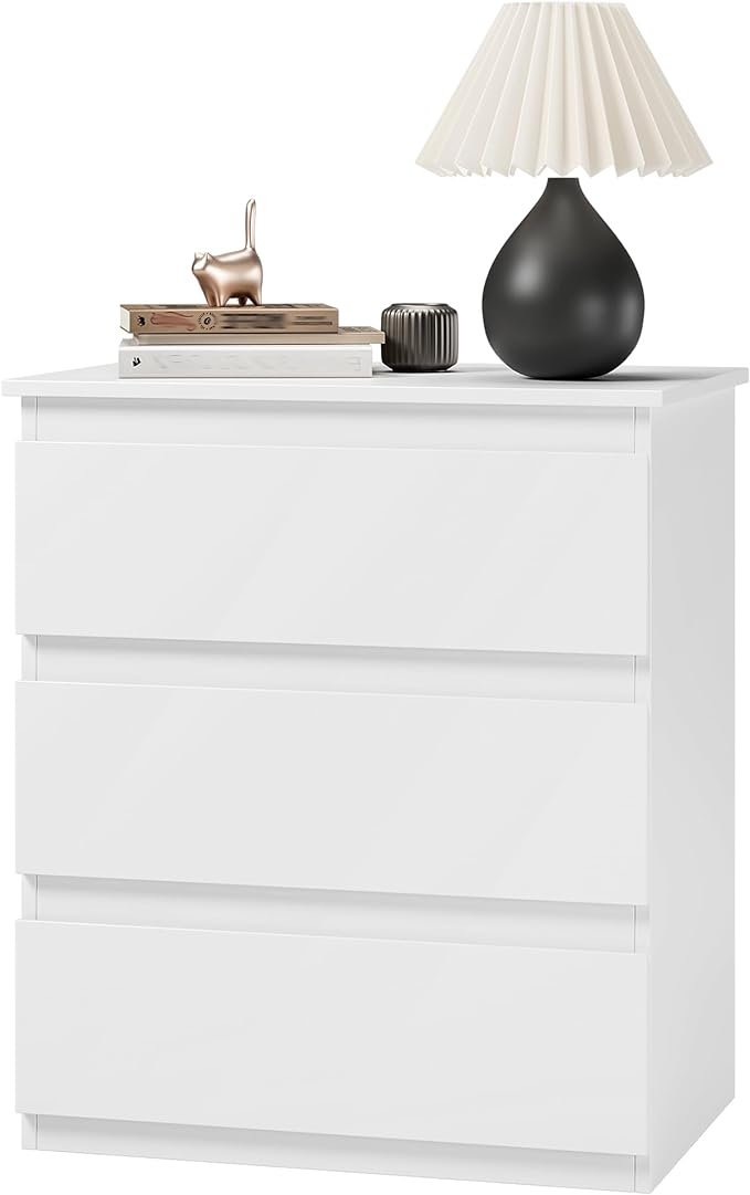 Bamjoy White Nightstand with 3 Drawers, Beside Table for Bedroom, Small Side Table Storage Cabinet Night Stand for Home Office, 18.0W x 14.0D x 24.8H Inches