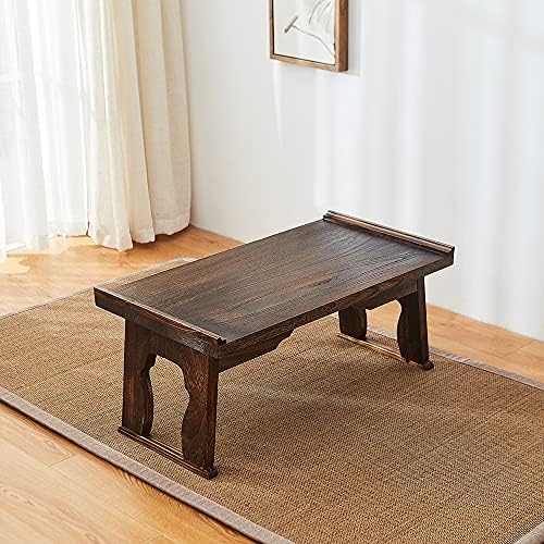 Foldable Wooden Laptop Desk, Breakfast in Bed Serving Tray, Japanese Floor Table for Tea & Coffee, Portable Antique Meditation Altar(26.8”x13.4”x11.4”)