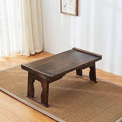 Foldable Wooden Laptop Desk, Breakfast in Bed Serving Tray, Japanese Floor Table for Tea & Coffee, Portable Antique Meditation Altar(26.8”x13.4”x11.4”)
